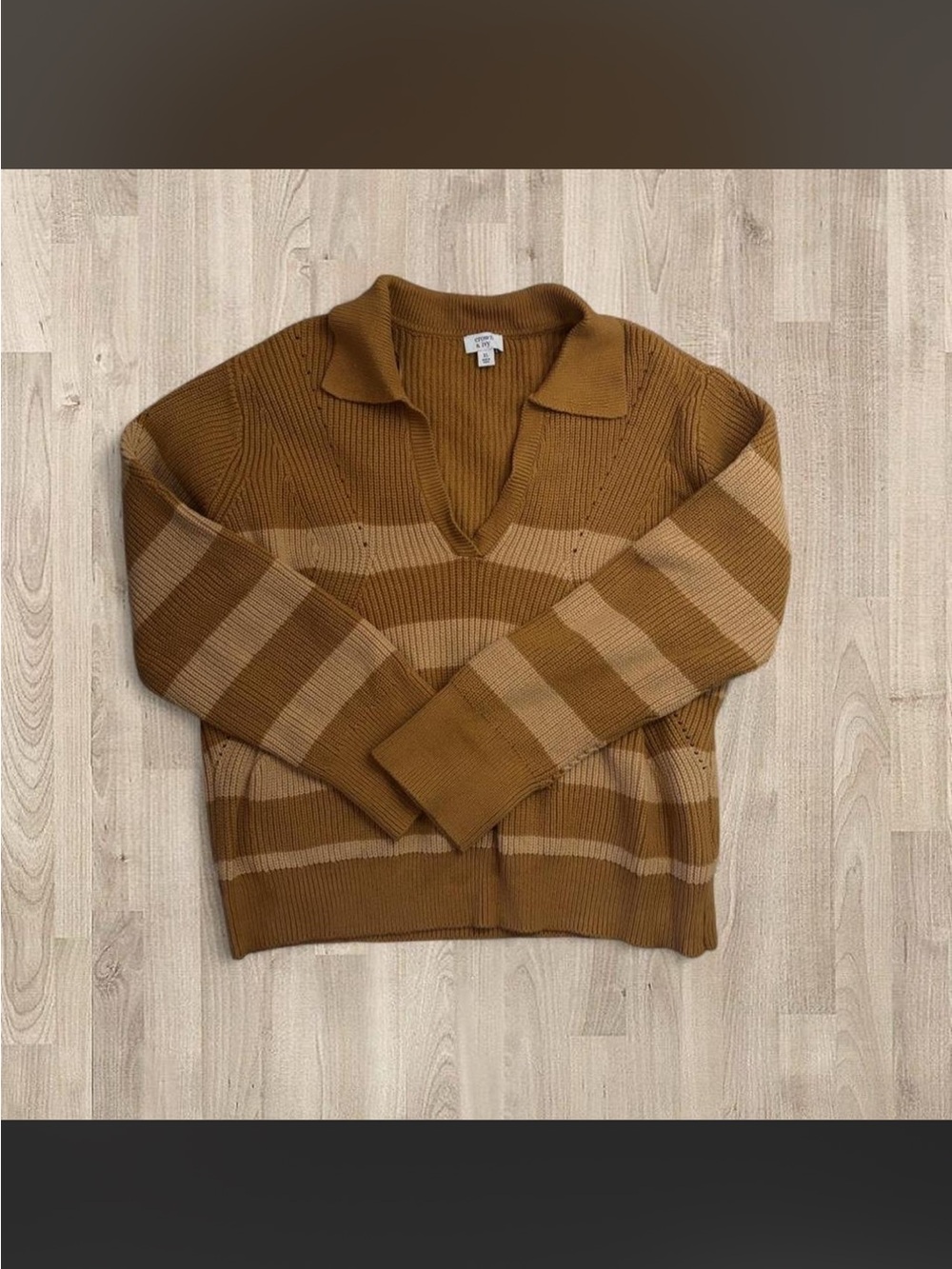 Crown & Ivy Brown & Beige Striped Collared Sweater
